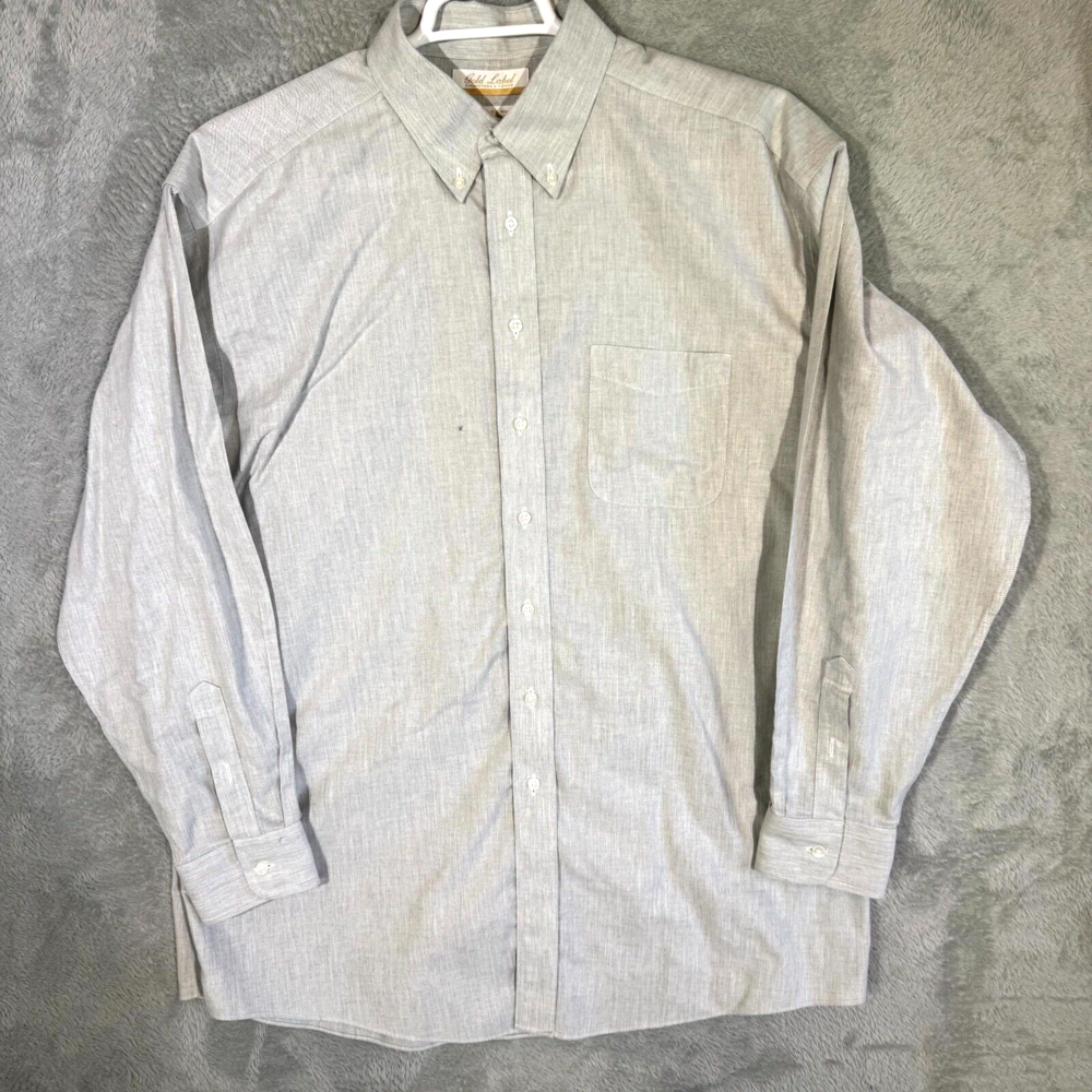 Gold Label Men’s Dress Shirt 17×35 Blue 100% Cotton Long Sleeve Formal